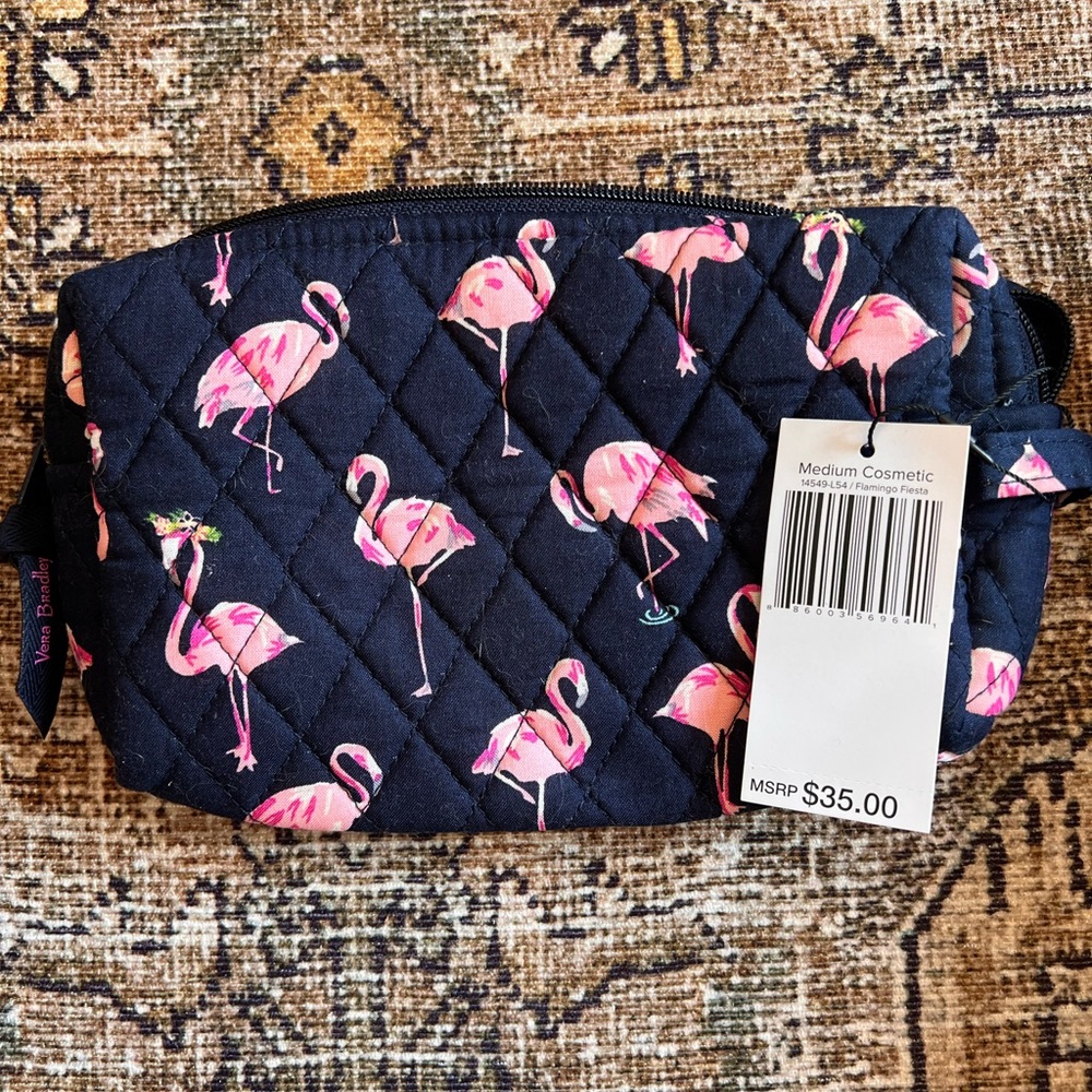 Vera Bradley Navy and Pink Flamingo Cosmetic Bag
